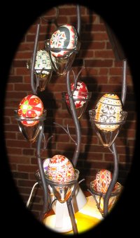 A display of Pysanky eggs, created by Marg Millard