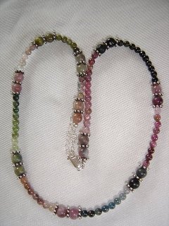 Nico Beads : Multi-coloured touramline and sterling silver necklace 